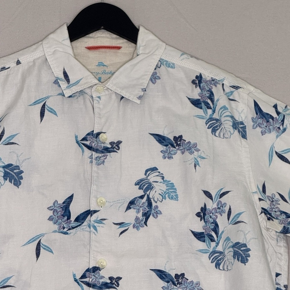 Tommy Bahama Men's Large Linen Blend Floral Short Sleeve Shirt Hawaiian - Picture 1 of 7